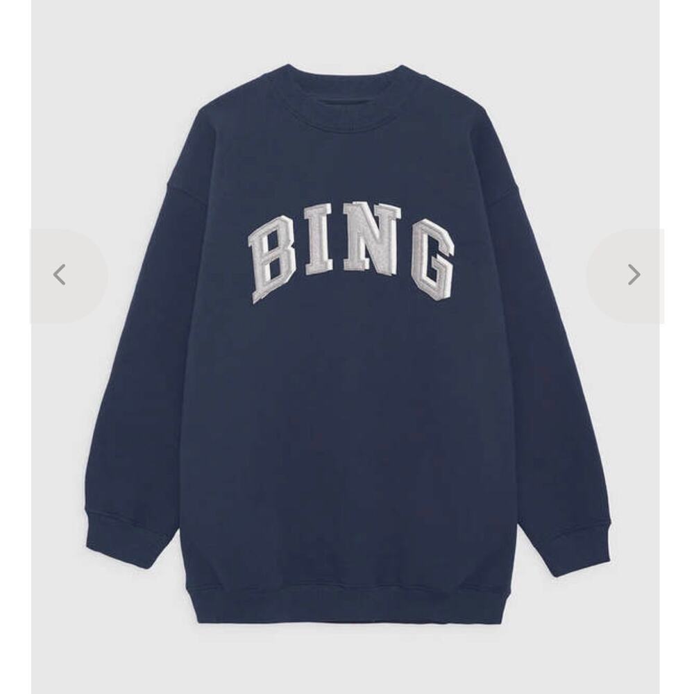 Anine Bing Tyler BING Varsity Chenille Oversized Sweatshirt Navy Slouchy Size XL - Picture 11 of 12
